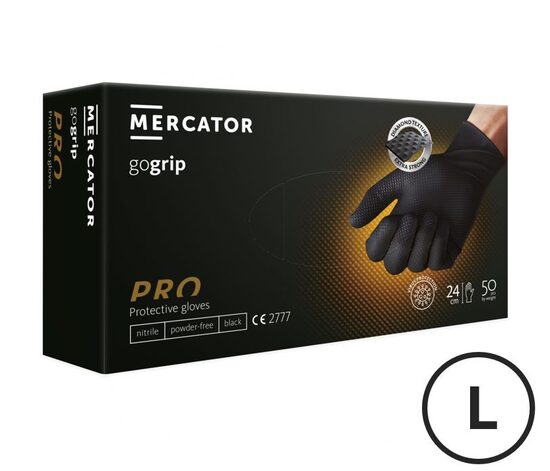 Melni nitrila cimdi autoservisam un rūpniecībai "Go Grip mercator", 50 gb, izmērs- L